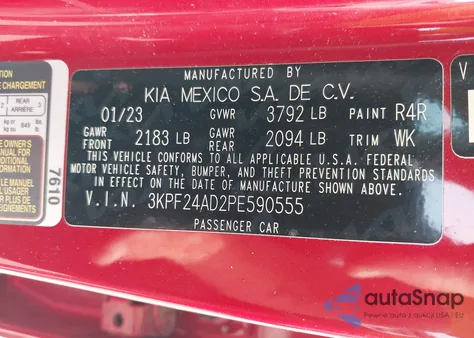 2023 Kia Forte Lxs из США, поврежденный, VIN 3KPF24AD2PE590555